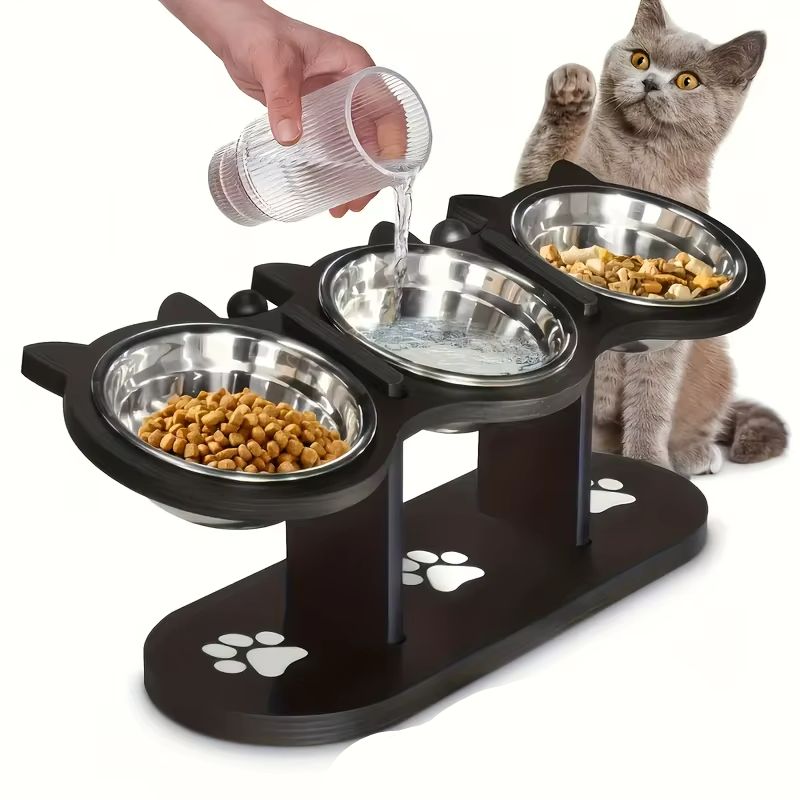 Elevated Triple Cat Bowl Feeder