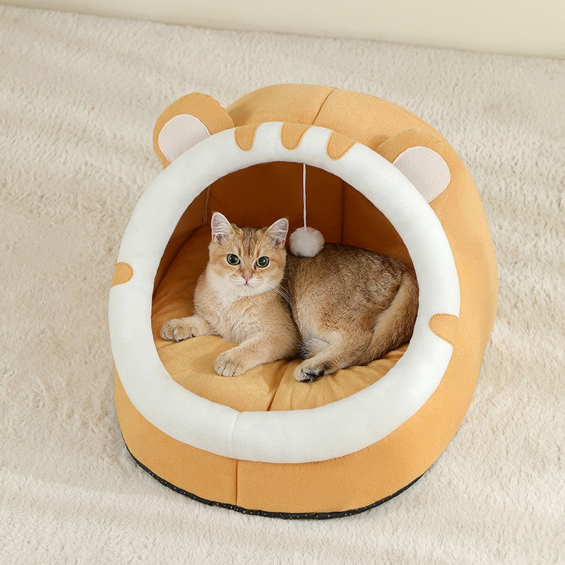 Tiger-Themed Cozy Pet Bed for Cats and Small Dogs